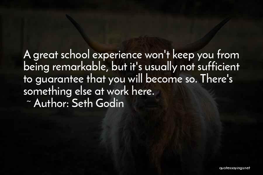 Seth Godin Quotes: A Great School Experience Won't Keep You From Being Remarkable, But It's Usually Not Sufficient To Guarantee That You Will