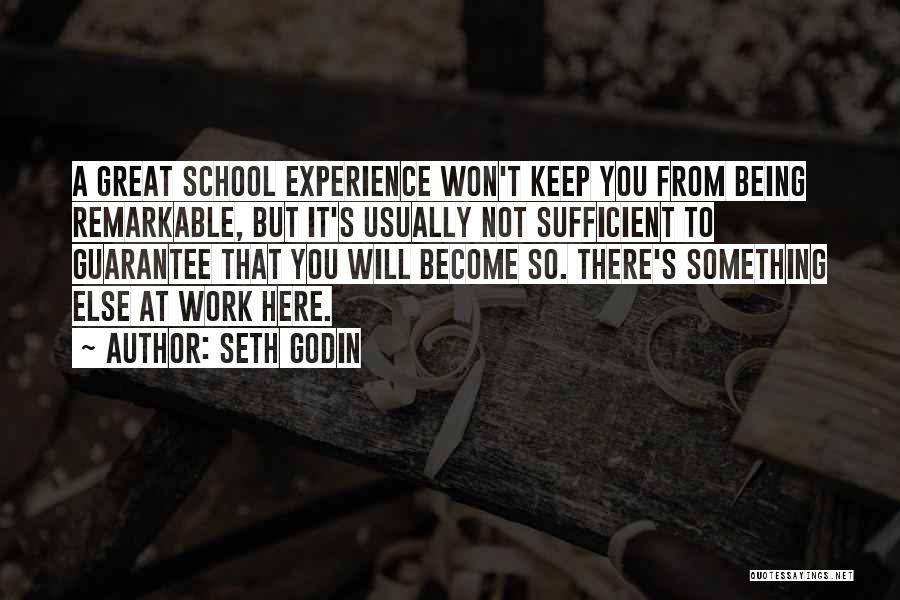 Seth Godin Quotes: A Great School Experience Won't Keep You From Being Remarkable, But It's Usually Not Sufficient To Guarantee That You Will