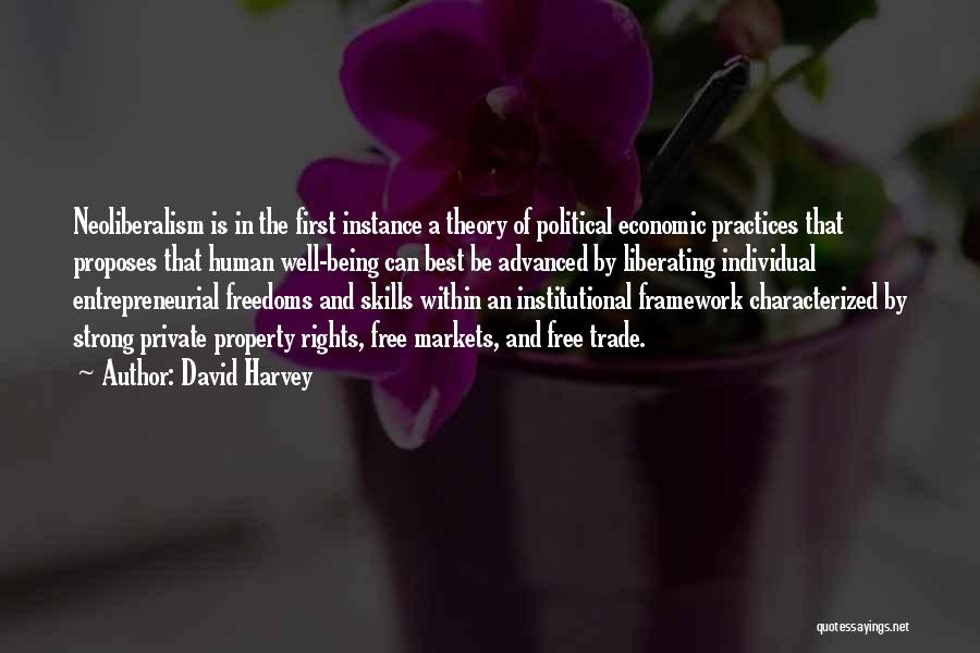 David Harvey Quotes: Neoliberalism Is In The First Instance A Theory Of Political Economic Practices That Proposes That Human Well-being Can Best Be