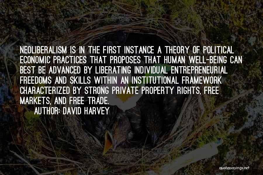 David Harvey Quotes: Neoliberalism Is In The First Instance A Theory Of Political Economic Practices That Proposes That Human Well-being Can Best Be