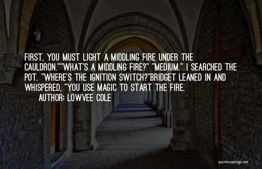 Lowvee Cole Quotes: First, You Must Light A Middling Fire Under The Cauldron.what's A Middling Fire? Medium. I Searched The Pot. Where's The