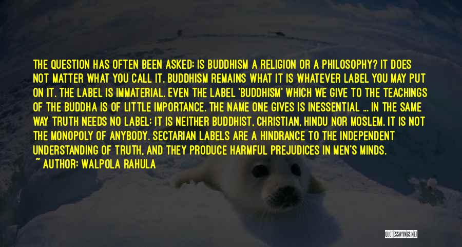 Walpola Rahula Quotes: The Question Has Often Been Asked; Is Buddhism A Religion Or A Philosophy? It Does Not Matter What You Call