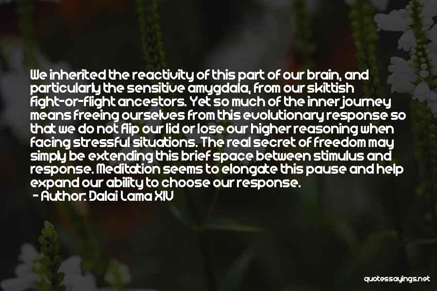 Dalai Lama XIV Quotes: We Inherited The Reactivity Of This Part Of Our Brain, And Particularly The Sensitive Amygdala, From Our Skittish Fight-or-flight Ancestors.