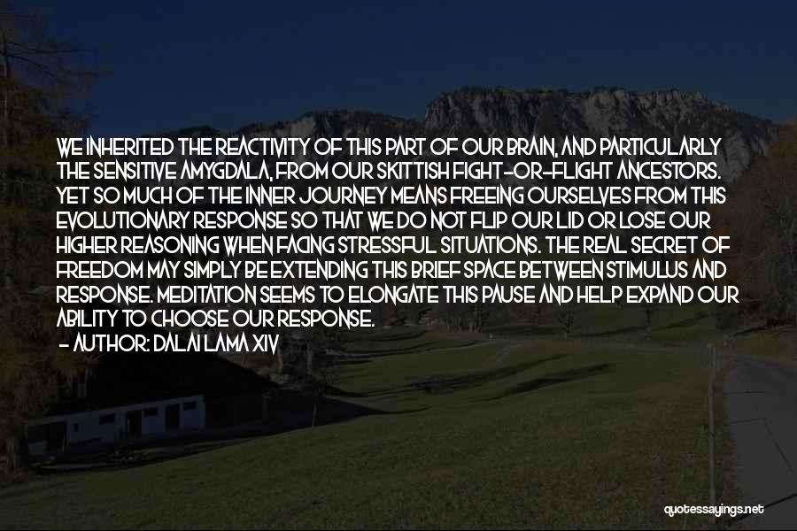 Dalai Lama XIV Quotes: We Inherited The Reactivity Of This Part Of Our Brain, And Particularly The Sensitive Amygdala, From Our Skittish Fight-or-flight Ancestors.