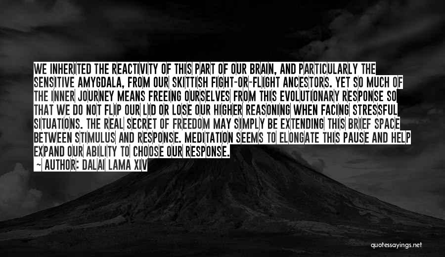 Dalai Lama XIV Quotes: We Inherited The Reactivity Of This Part Of Our Brain, And Particularly The Sensitive Amygdala, From Our Skittish Fight-or-flight Ancestors.