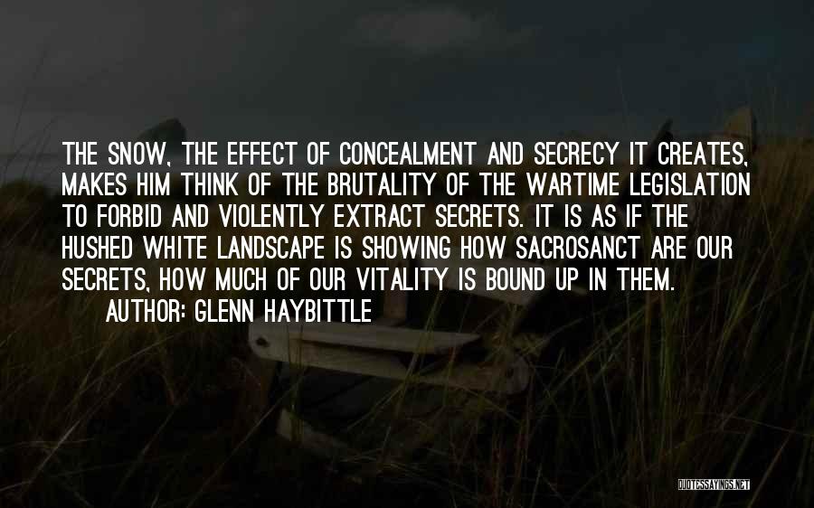 Glenn Haybittle Quotes: The Snow, The Effect Of Concealment And Secrecy It Creates, Makes Him Think Of The Brutality Of The Wartime Legislation