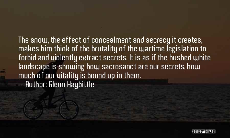 Glenn Haybittle Quotes: The Snow, The Effect Of Concealment And Secrecy It Creates, Makes Him Think Of The Brutality Of The Wartime Legislation