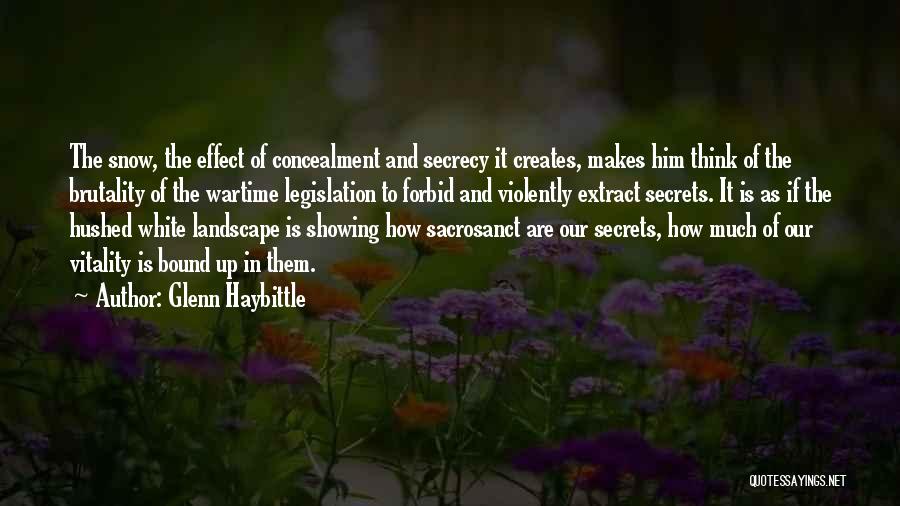 Glenn Haybittle Quotes: The Snow, The Effect Of Concealment And Secrecy It Creates, Makes Him Think Of The Brutality Of The Wartime Legislation