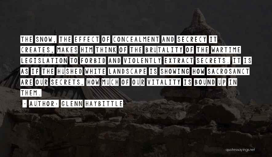 Glenn Haybittle Quotes: The Snow, The Effect Of Concealment And Secrecy It Creates, Makes Him Think Of The Brutality Of The Wartime Legislation