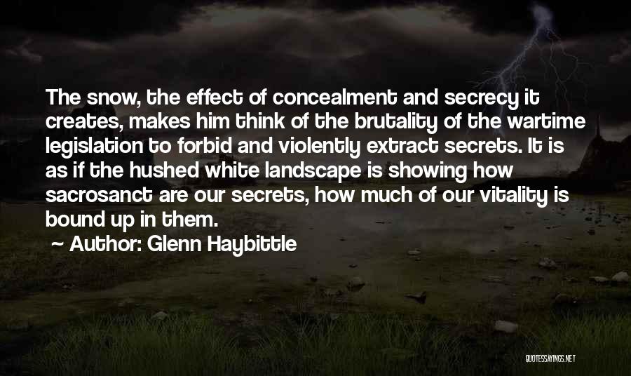 Glenn Haybittle Quotes: The Snow, The Effect Of Concealment And Secrecy It Creates, Makes Him Think Of The Brutality Of The Wartime Legislation