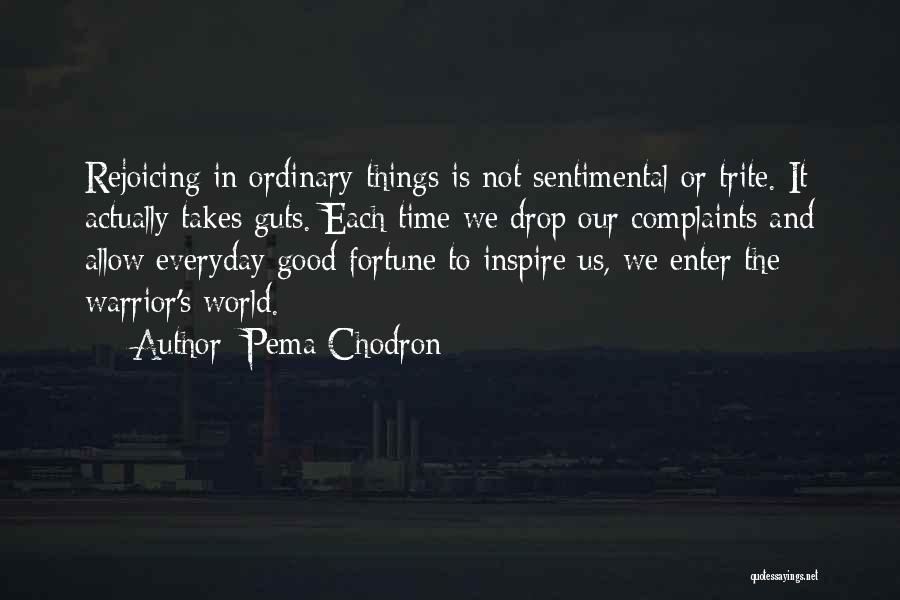 Pema Chodron Quotes: Rejoicing In Ordinary Things Is Not Sentimental Or Trite. It Actually Takes Guts. Each Time We Drop Our Complaints And