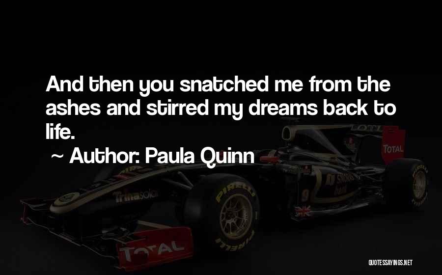 Paula Quinn Quotes: And Then You Snatched Me From The Ashes And Stirred My Dreams Back To Life.