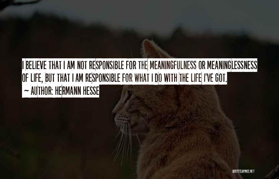 Hermann Hesse Quotes: I Believe That I Am Not Responsible For The Meaningfulness Or Meaninglessness Of Life, But That I Am Responsible For