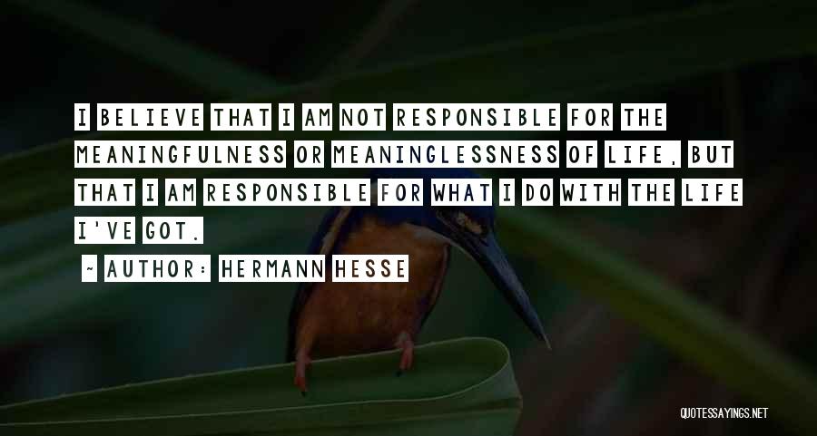 Hermann Hesse Quotes: I Believe That I Am Not Responsible For The Meaningfulness Or Meaninglessness Of Life, But That I Am Responsible For