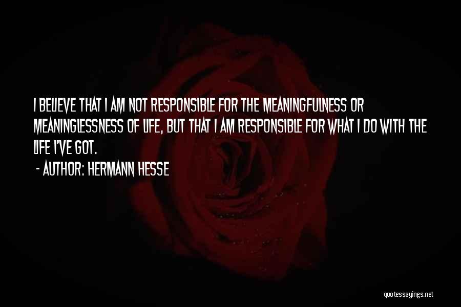 Hermann Hesse Quotes: I Believe That I Am Not Responsible For The Meaningfulness Or Meaninglessness Of Life, But That I Am Responsible For