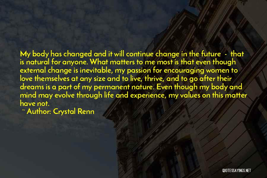 Crystal Renn Quotes: My Body Has Changed And It Will Continue Change In The Future - That Is Natural For Anyone. What Matters