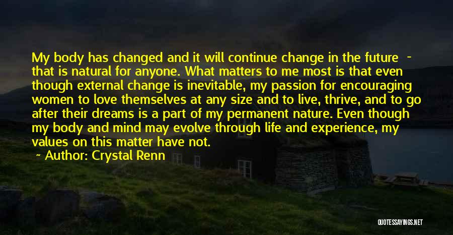 Crystal Renn Quotes: My Body Has Changed And It Will Continue Change In The Future - That Is Natural For Anyone. What Matters