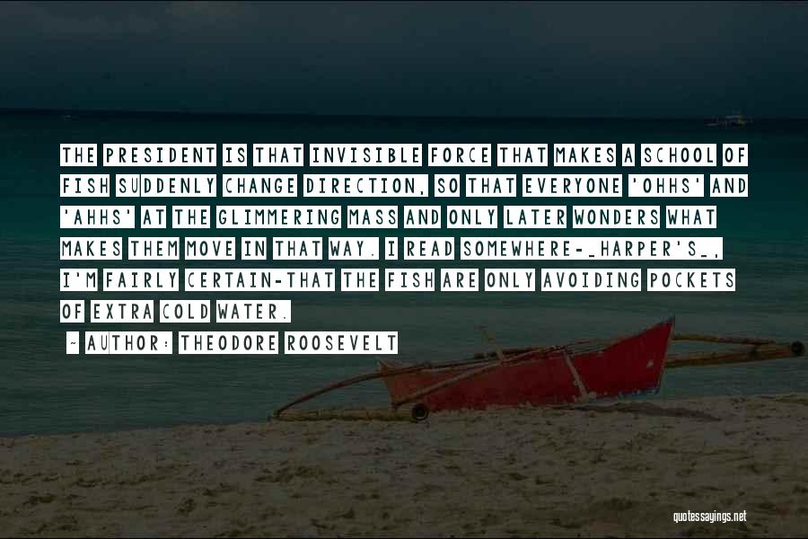 Theodore Roosevelt Quotes: The President Is That Invisible Force That Makes A School Of Fish Suddenly Change Direction, So That Everyone 'ohhs' And