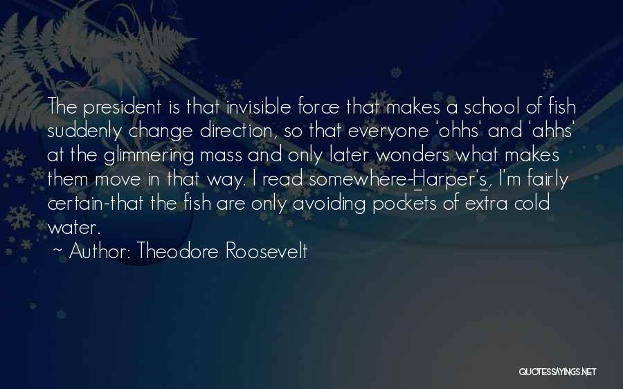 Theodore Roosevelt Quotes: The President Is That Invisible Force That Makes A School Of Fish Suddenly Change Direction, So That Everyone 'ohhs' And