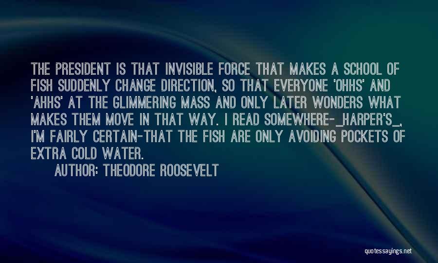 Theodore Roosevelt Quotes: The President Is That Invisible Force That Makes A School Of Fish Suddenly Change Direction, So That Everyone 'ohhs' And