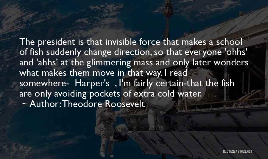 Theodore Roosevelt Quotes: The President Is That Invisible Force That Makes A School Of Fish Suddenly Change Direction, So That Everyone 'ohhs' And