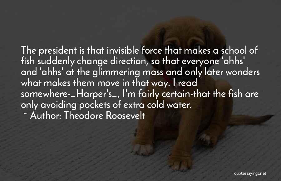 Theodore Roosevelt Quotes: The President Is That Invisible Force That Makes A School Of Fish Suddenly Change Direction, So That Everyone 'ohhs' And
