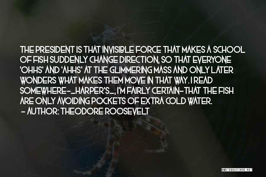 Theodore Roosevelt Quotes: The President Is That Invisible Force That Makes A School Of Fish Suddenly Change Direction, So That Everyone 'ohhs' And