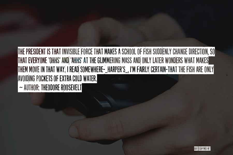Theodore Roosevelt Quotes: The President Is That Invisible Force That Makes A School Of Fish Suddenly Change Direction, So That Everyone 'ohhs' And