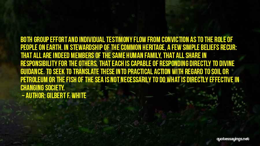 Gilbert F. White Quotes: Both Group Effort And Individual Testimony Flow From Conviction As To The Role Of People On Earth. In Stewardship Of