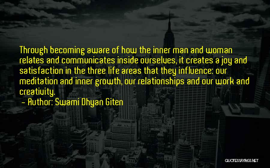 Swami Dhyan Giten Quotes: Through Becoming Aware Of How The Inner Man And Woman Relates And Communicates Inside Ourselves, It Creates A Joy And