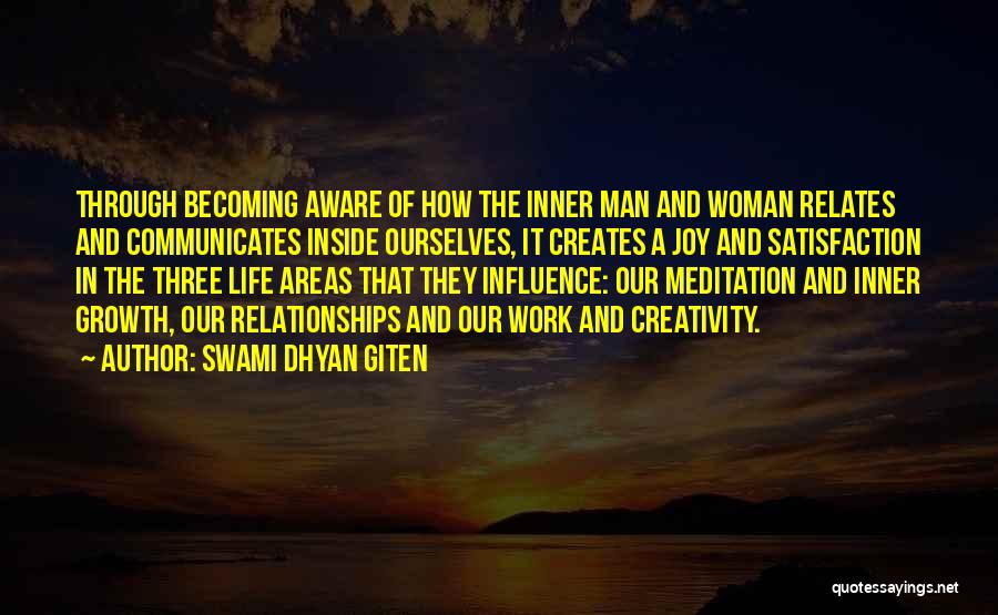 Swami Dhyan Giten Quotes: Through Becoming Aware Of How The Inner Man And Woman Relates And Communicates Inside Ourselves, It Creates A Joy And