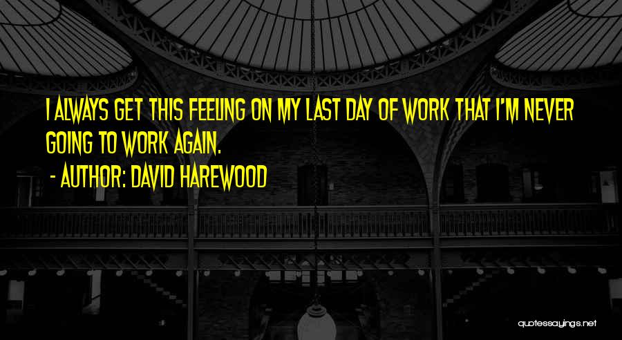 David Harewood Quotes: I Always Get This Feeling On My Last Day Of Work That I'm Never Going To Work Again.