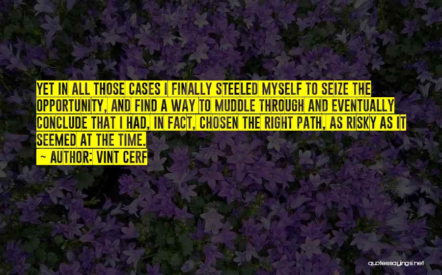 Vint Cerf Quotes: Yet In All Those Cases I Finally Steeled Myself To Seize The Opportunity, And Find A Way To Muddle Through