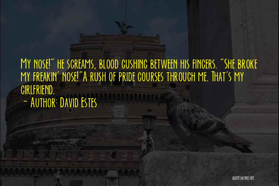 David Estes Quotes: My Nose! He Screams, Blood Gushing Between His Fingers. She Broke My Freakin' Nose!a Rush Of Pride Courses Through Me.