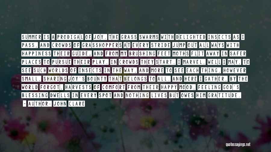 John Clare Quotes: Summer Is A Prodigal Of Joy. The Grass Swarms With Delighted Insects As I Pass, And Crowds Of Grasshoppers At