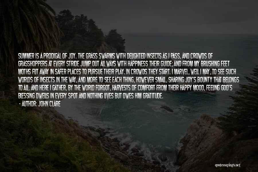 John Clare Quotes: Summer Is A Prodigal Of Joy. The Grass Swarms With Delighted Insects As I Pass, And Crowds Of Grasshoppers At