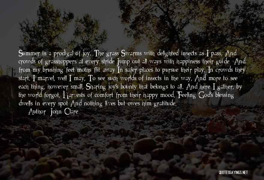 John Clare Quotes: Summer Is A Prodigal Of Joy. The Grass Swarms With Delighted Insects As I Pass, And Crowds Of Grasshoppers At