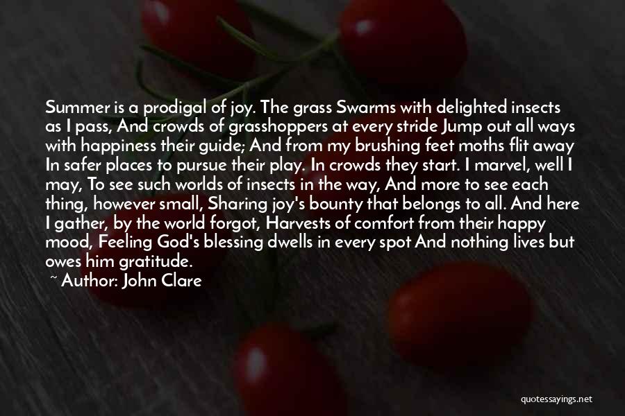 John Clare Quotes: Summer Is A Prodigal Of Joy. The Grass Swarms With Delighted Insects As I Pass, And Crowds Of Grasshoppers At