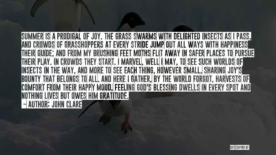 John Clare Quotes: Summer Is A Prodigal Of Joy. The Grass Swarms With Delighted Insects As I Pass, And Crowds Of Grasshoppers At