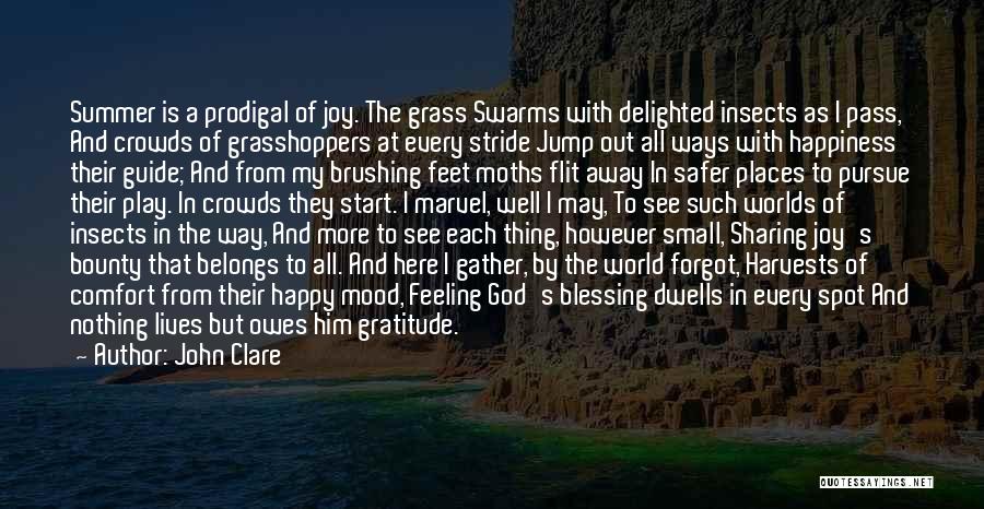 John Clare Quotes: Summer Is A Prodigal Of Joy. The Grass Swarms With Delighted Insects As I Pass, And Crowds Of Grasshoppers At