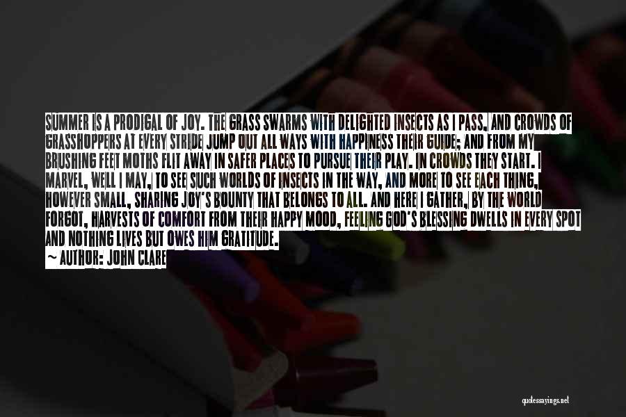 John Clare Quotes: Summer Is A Prodigal Of Joy. The Grass Swarms With Delighted Insects As I Pass, And Crowds Of Grasshoppers At