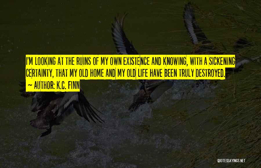 K.C. Finn Quotes: I'm Looking At The Ruins Of My Own Existence And Knowing, With A Sickening Certainty, That My Old Home And