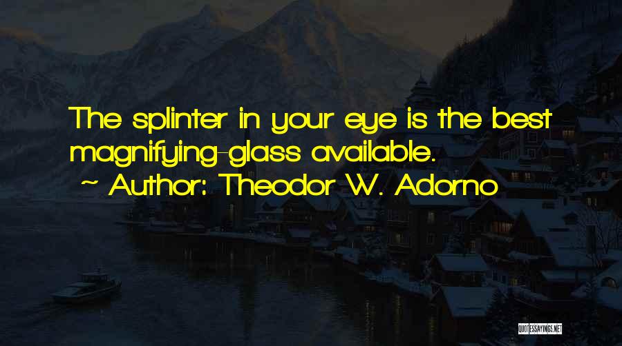 Theodor W. Adorno Quotes: The Splinter In Your Eye Is The Best Magnifying-glass Available.