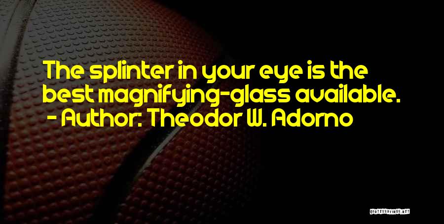 Theodor W. Adorno Quotes: The Splinter In Your Eye Is The Best Magnifying-glass Available.