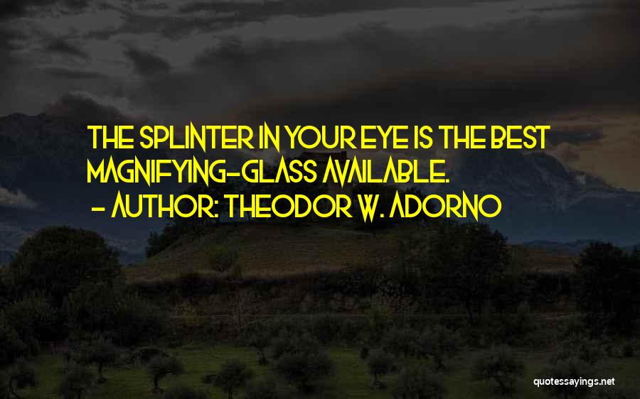 Theodor W. Adorno Quotes: The Splinter In Your Eye Is The Best Magnifying-glass Available.