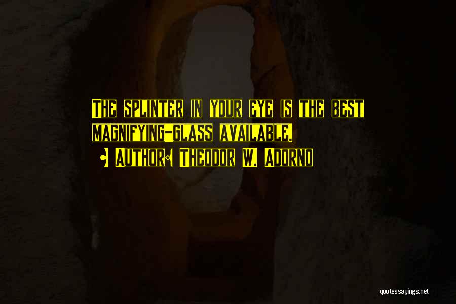 Theodor W. Adorno Quotes: The Splinter In Your Eye Is The Best Magnifying-glass Available.