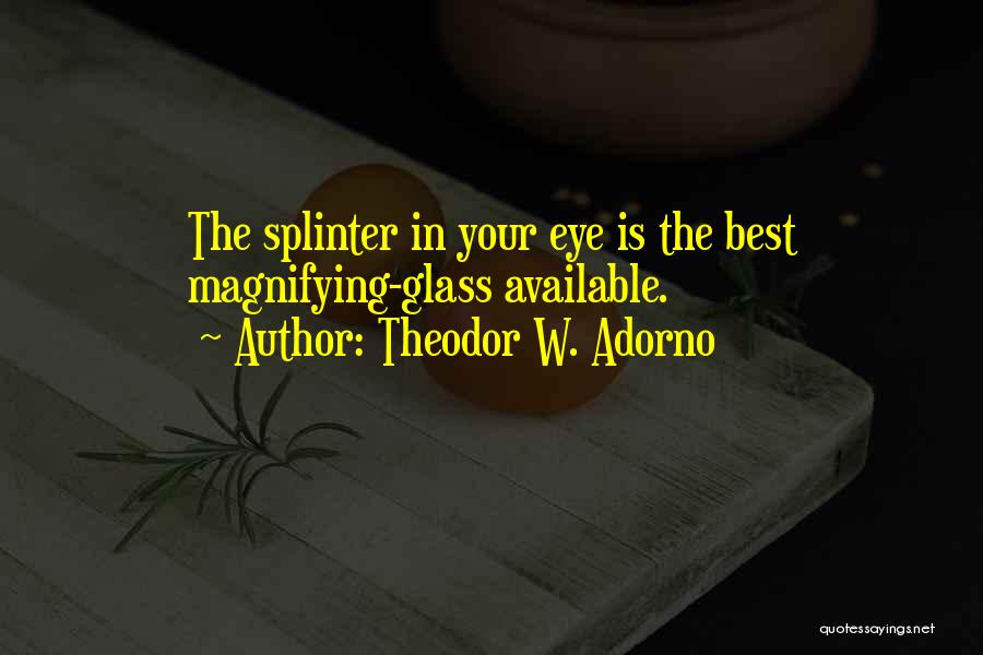 Theodor W. Adorno Quotes: The Splinter In Your Eye Is The Best Magnifying-glass Available.