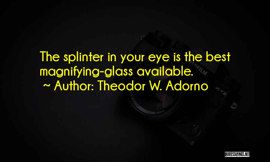 Theodor W. Adorno Quotes: The Splinter In Your Eye Is The Best Magnifying-glass Available.