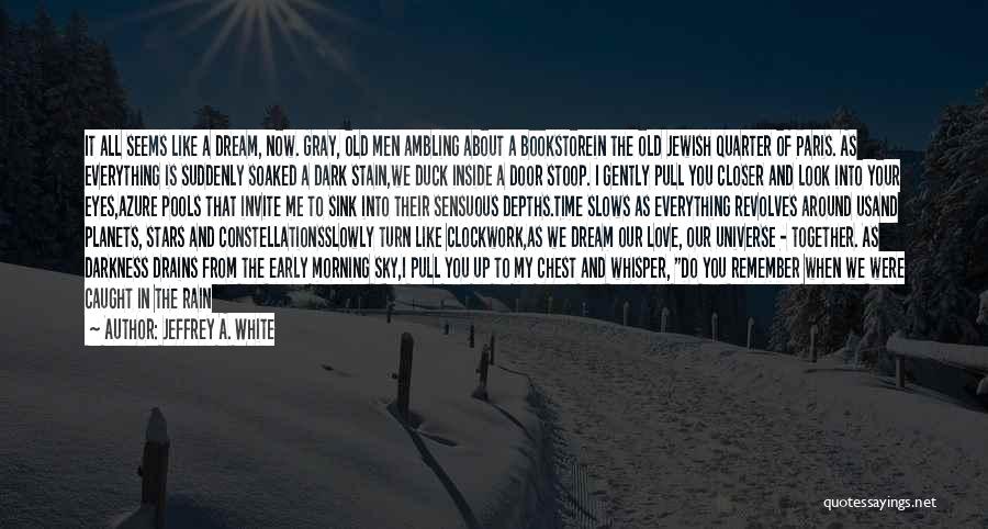 Jeffrey A. White Quotes: It All Seems Like A Dream, Now. Gray, Old Men Ambling About A Bookstorein The Old Jewish Quarter Of Paris.