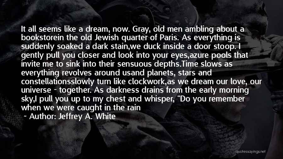 Jeffrey A. White Quotes: It All Seems Like A Dream, Now. Gray, Old Men Ambling About A Bookstorein The Old Jewish Quarter Of Paris.